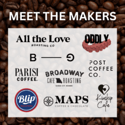 graphic with coffee beans in the background, with text that reads 