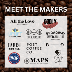 graphic with coffee beans in the background, with text that reads 